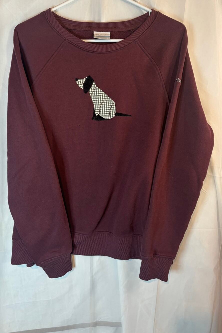 Columbia Bergundy Crewneck Dog Long Sleeve Cotton Sweater Size Large